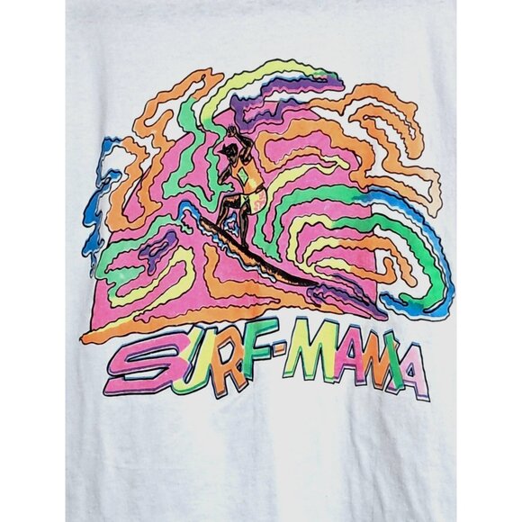 Vintage Neon Surf Mania Shirt Single Stitch Unisex T-Shirt Crew Neck Tee - Picture 3 of 8